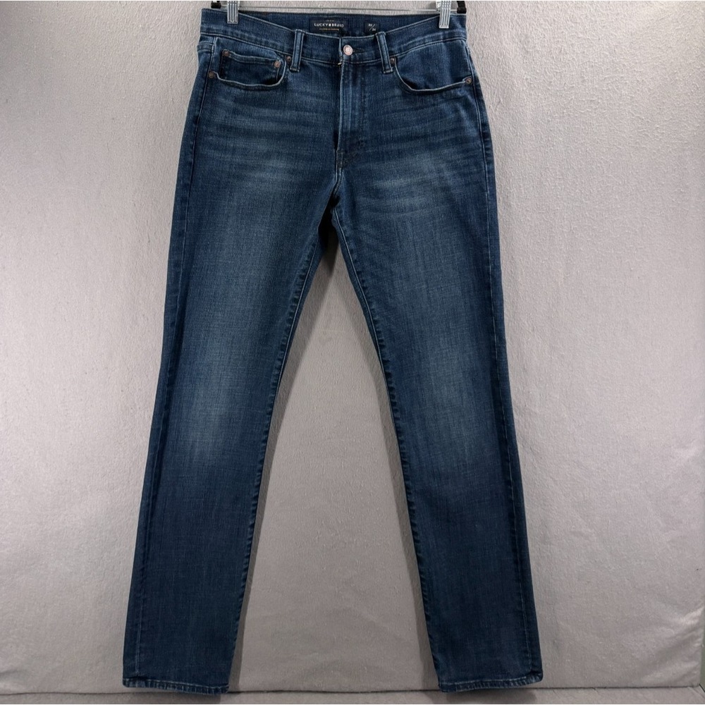 Lucky Brand 121 Heritage Slim Jeans Mens 33x34 Stretch Dark Wash Whiskered Denim